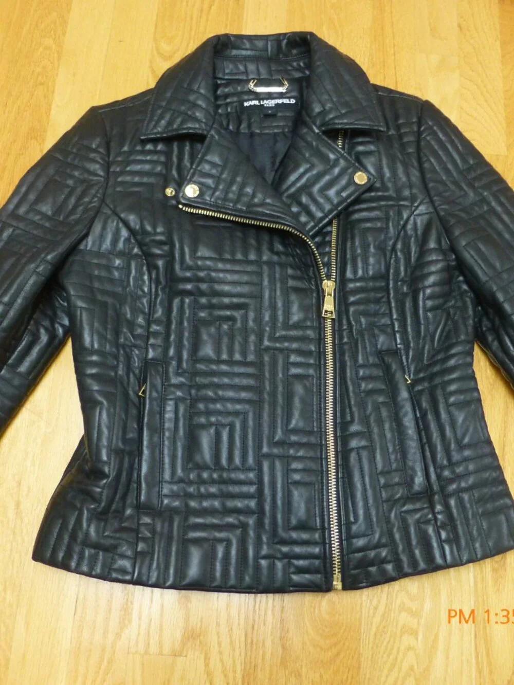 Karl Lagerfeld Paris Quilted Leather Motorcycle Biker Jacket size M Zippers